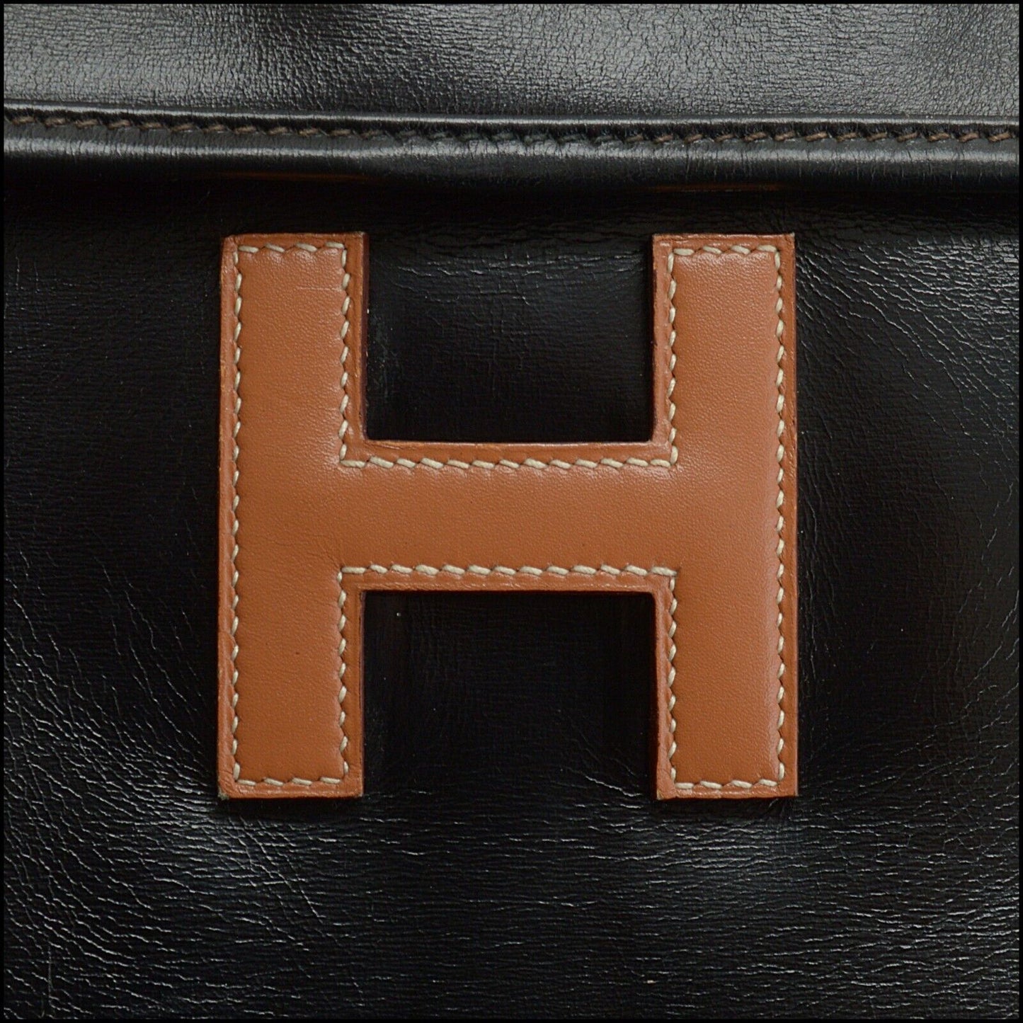 RDC13696 Authentic HERMES Vintage 1984 Black Box Leather Jige 34 GM Portfolio