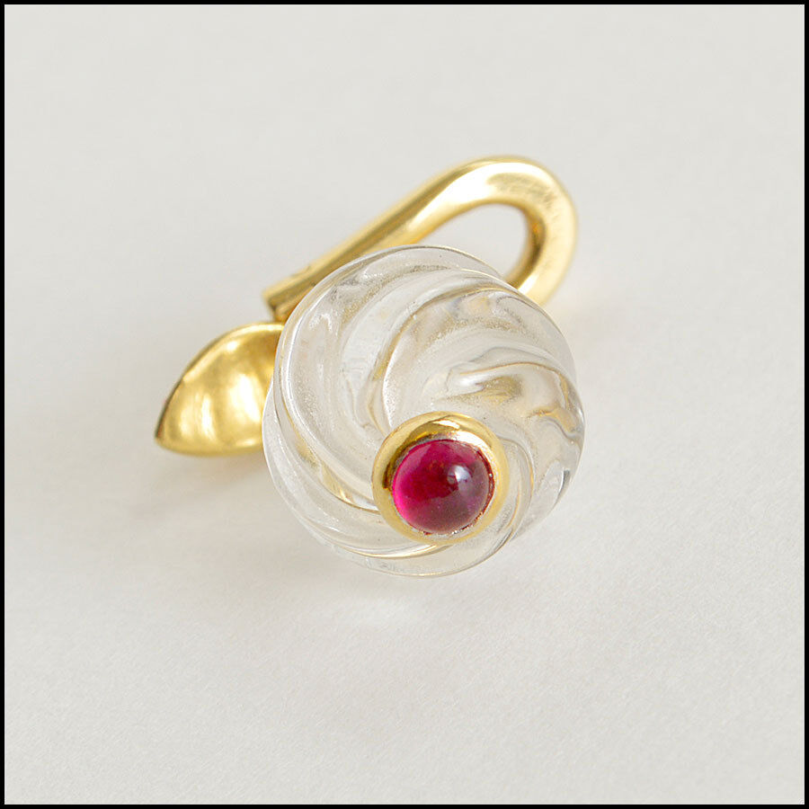 RDC08297 Carved Rock Crystal/Ruby Cabochon/18K Gold Cufflinks & Buttons Dress Set