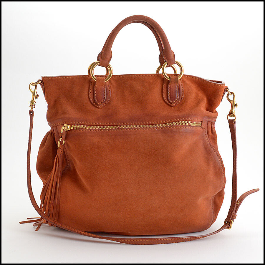 RDC13529 Authentic MIU MIU Papaya Orange Distressed Suede Large Shopping Bag