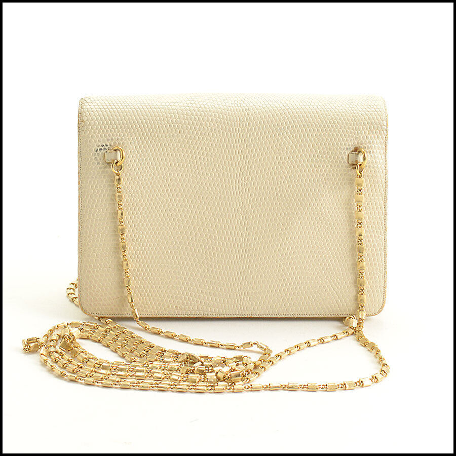 RDC12386 Authentic Judith Leiber Vintage Ivory Lizard Chain Strap Evening Bag