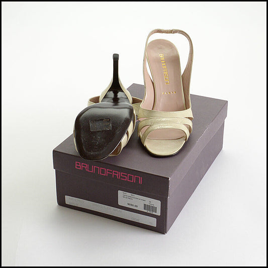 RDC10125 Authentic BRUNO FRISONI Ivory Patent Leather Slingback Heels Size 39