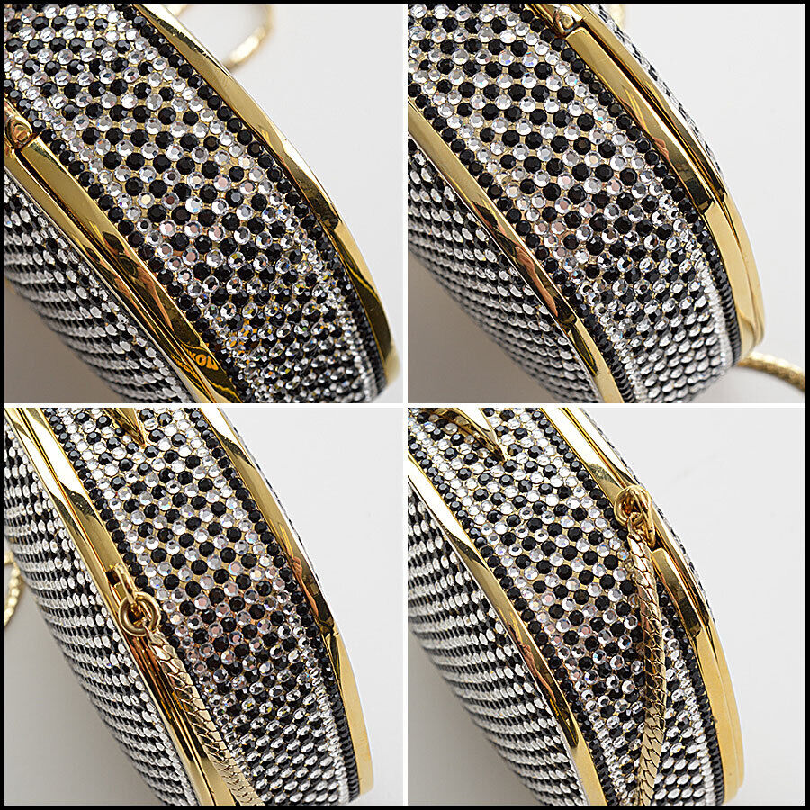 RDC13043 Authentic JUDITH LEIBER Black & Clear Crystal Minaudiere Evening Bag Clutch