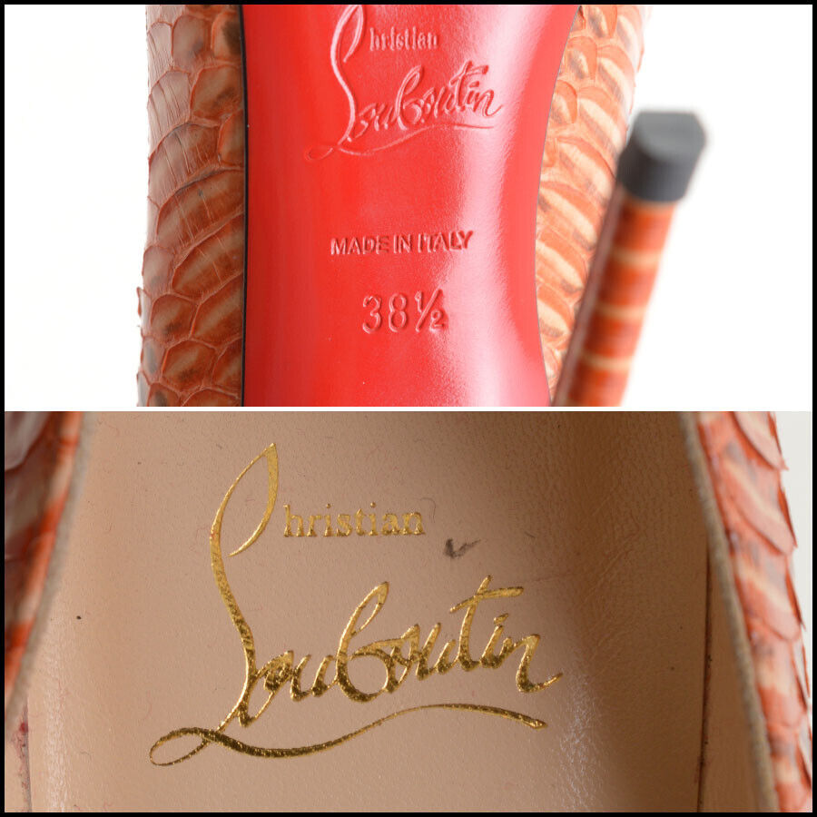 RDC13323 Authentic CHRISTIAN LOUBOUTIN Papaya Snakeskin So Kate Heels size 38.5