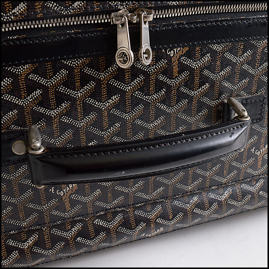 RDC13034 Authentic GOYARD Vintage Black Goyardine Canvas Trolley Suitcase Rolling Luggage