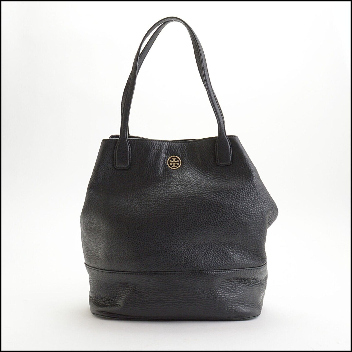 RDC13678 Authentic TORY BURCH Black Pebbled Leather Tall Tote Bag