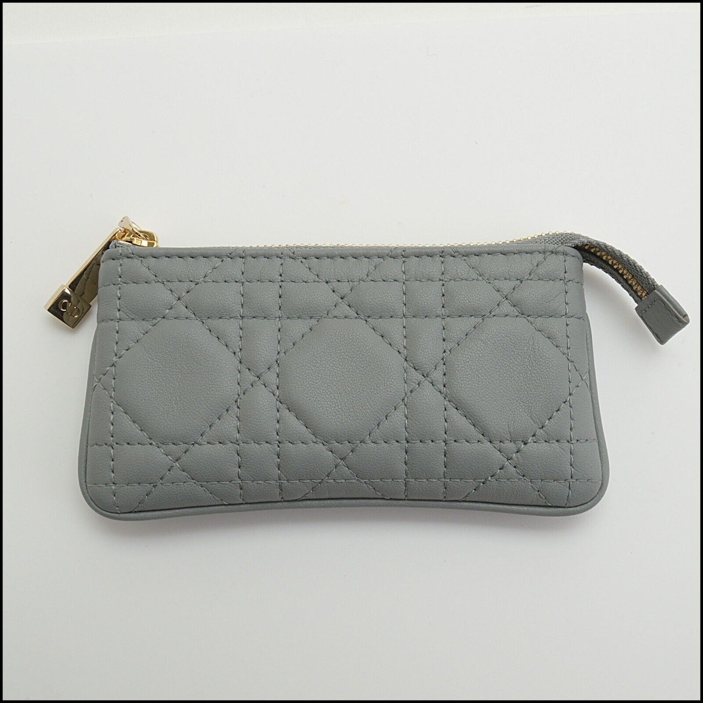 RDC13667 Authentic CHRISTIAN DIOR Grey Lambskin Quilted Lady Dior Key Pouch
