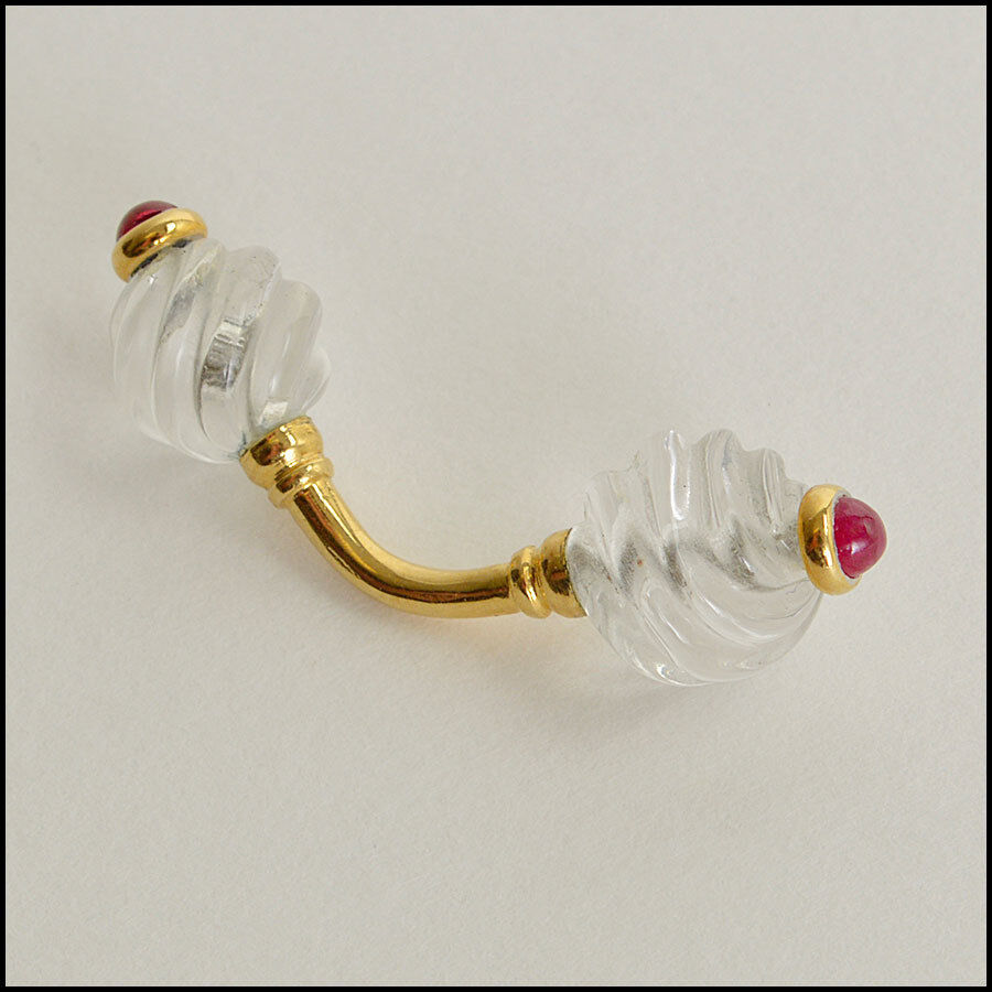 RDC8297 Carved Rock Crystal/Ruby Cabochon/18K Gold Cufflinks & Buttons Dress Set