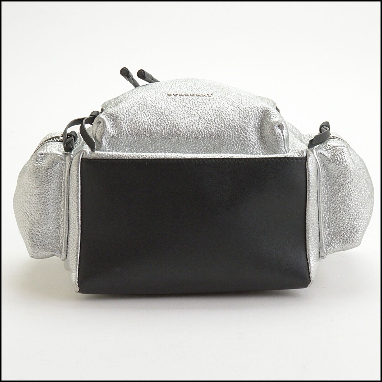 RDC13652 Authentic BURBERRY Silver Metallic Deerskin Leather Rucksack Pockets Backpack