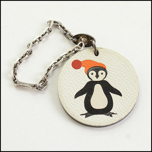 RDC10994 Authentic HERMES White Leather Penguin Purse Charm Keyring