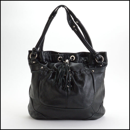 RDC12731 Authentic B. Makowsky Black Leather Studded Tassel Bag