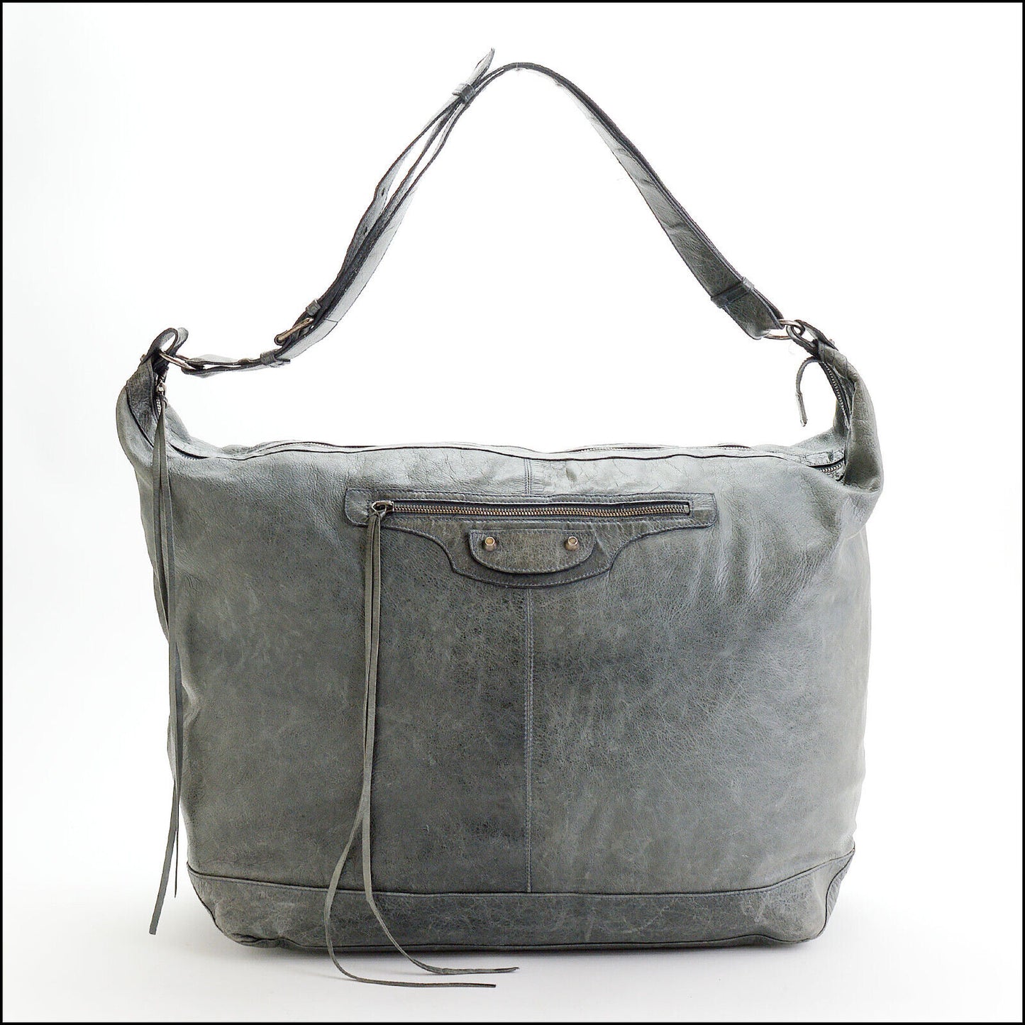 RDC13563 Authentic BALENCIAGA Grey Lambskin Extra Courier Crossbody Bag