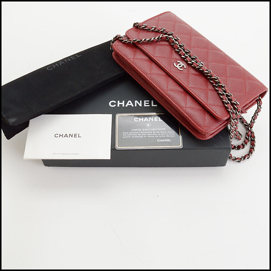 RDC13426 Authentic CHANEL Rich Red Caviar Leather Wallet On Chain WOC