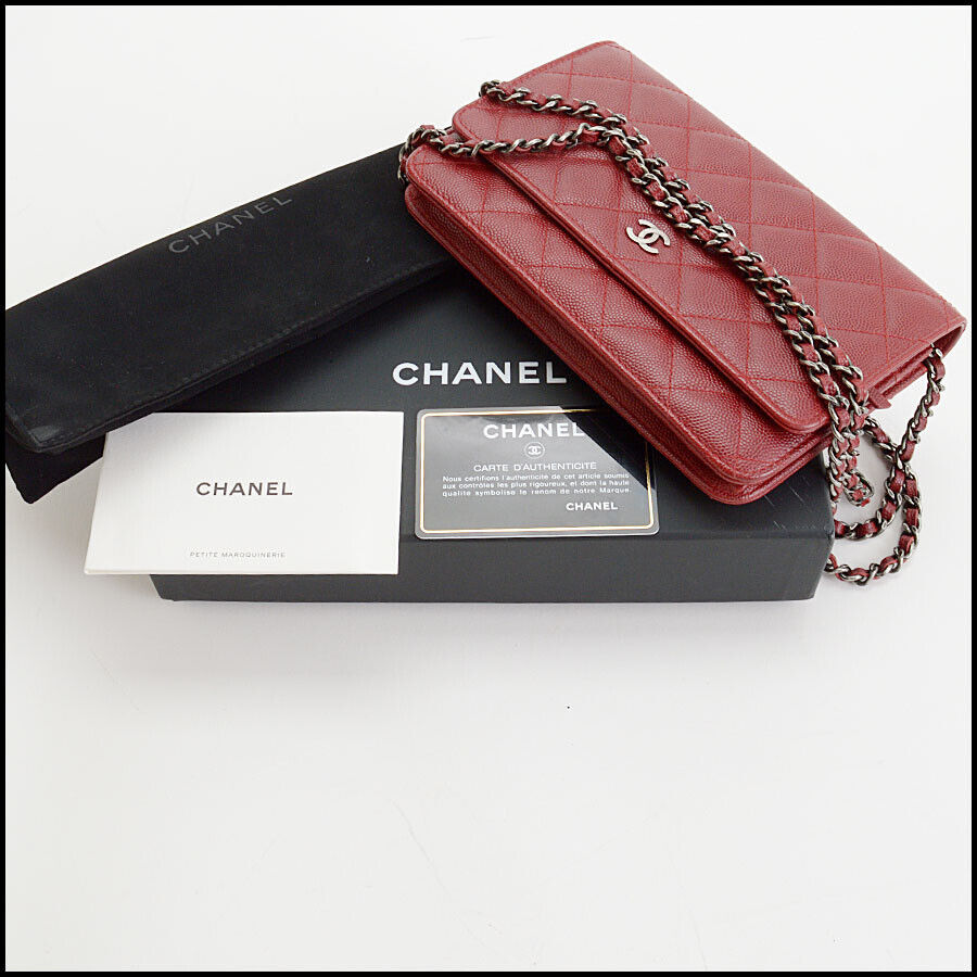 Chanel Caviar Quilted Wallet On Chain WOC Red Gold Hardware