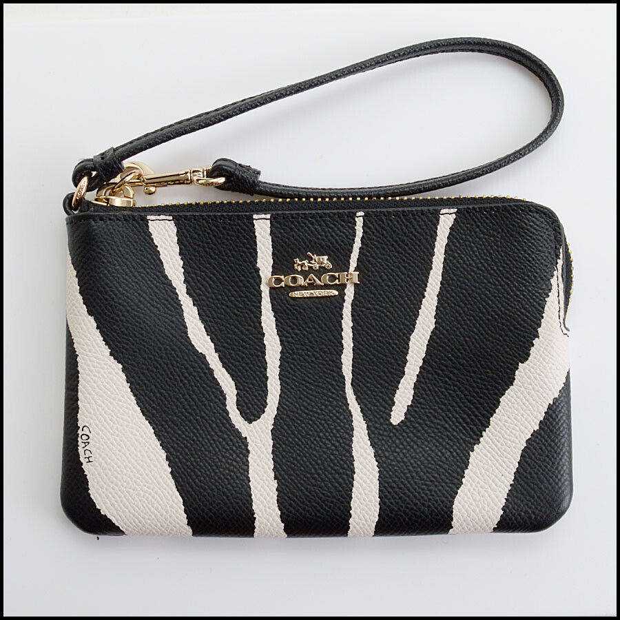 RDC13337 Authentic COACH Black/White Zebra Coated Canvas Wristlet
