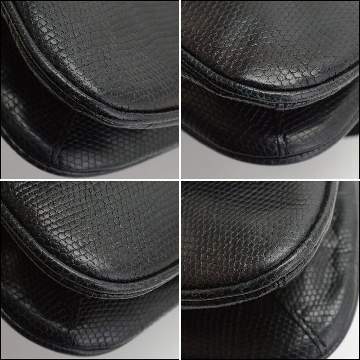 RDC13673 Authentic BURBERRY Black Lizard Embossed Small Baguette Shoulder Bag
