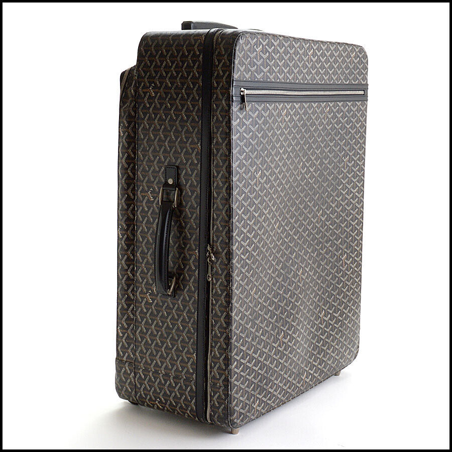 RDC13034 Authentic Goyard Black Brown Goyardine Canvas Trolley