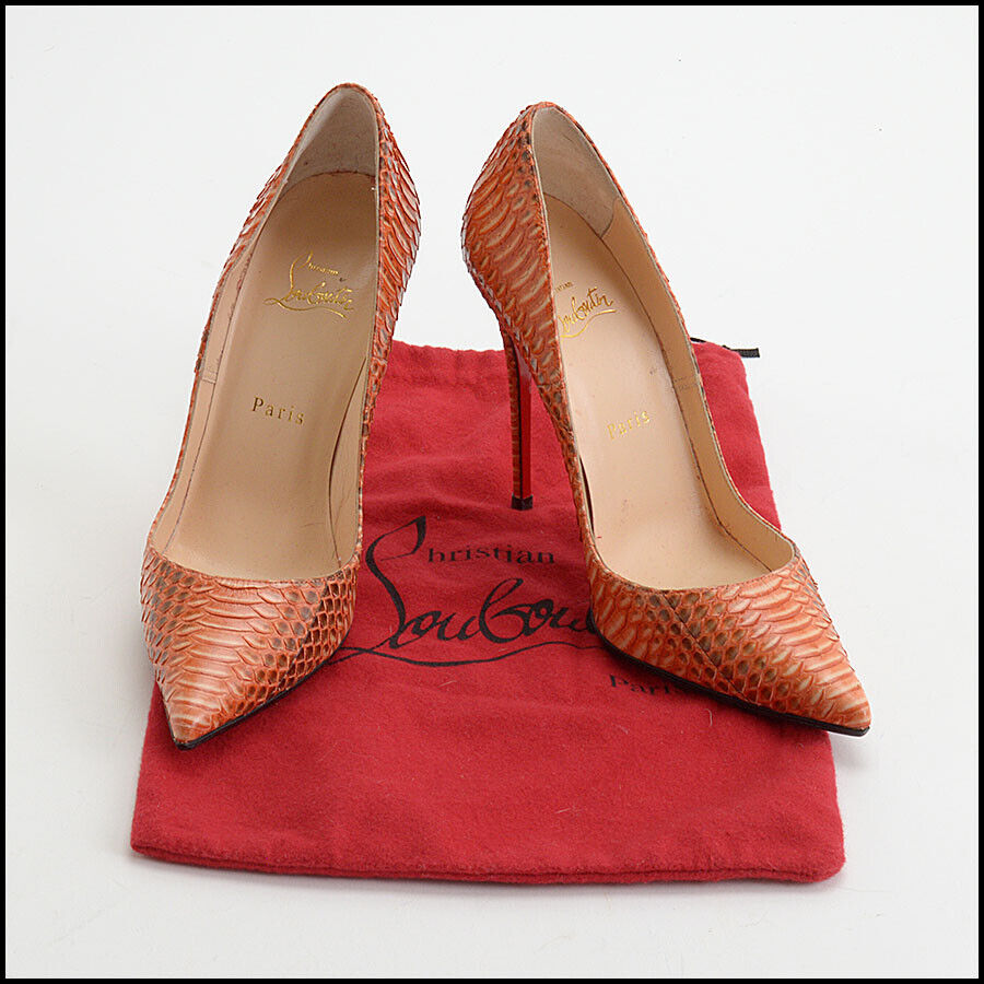 RDC13323 Authentic CHRISTIAN LOUBOUTIN Papaya Snakeskin So Kate Heels size 38.5