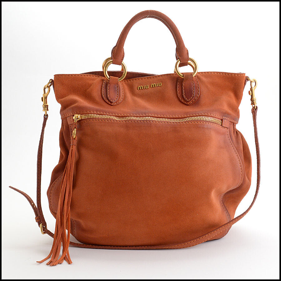 RDC13529 Authentic MIU MIU Papaya Orange Distressed Suede Large Shopping Bag