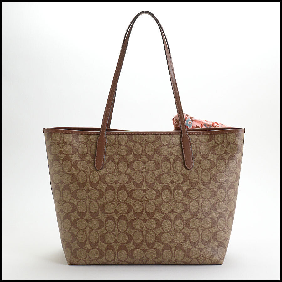RDC12938 Authentic COACH Brown Signature Canvas City Tote w/ Insert & Scarf