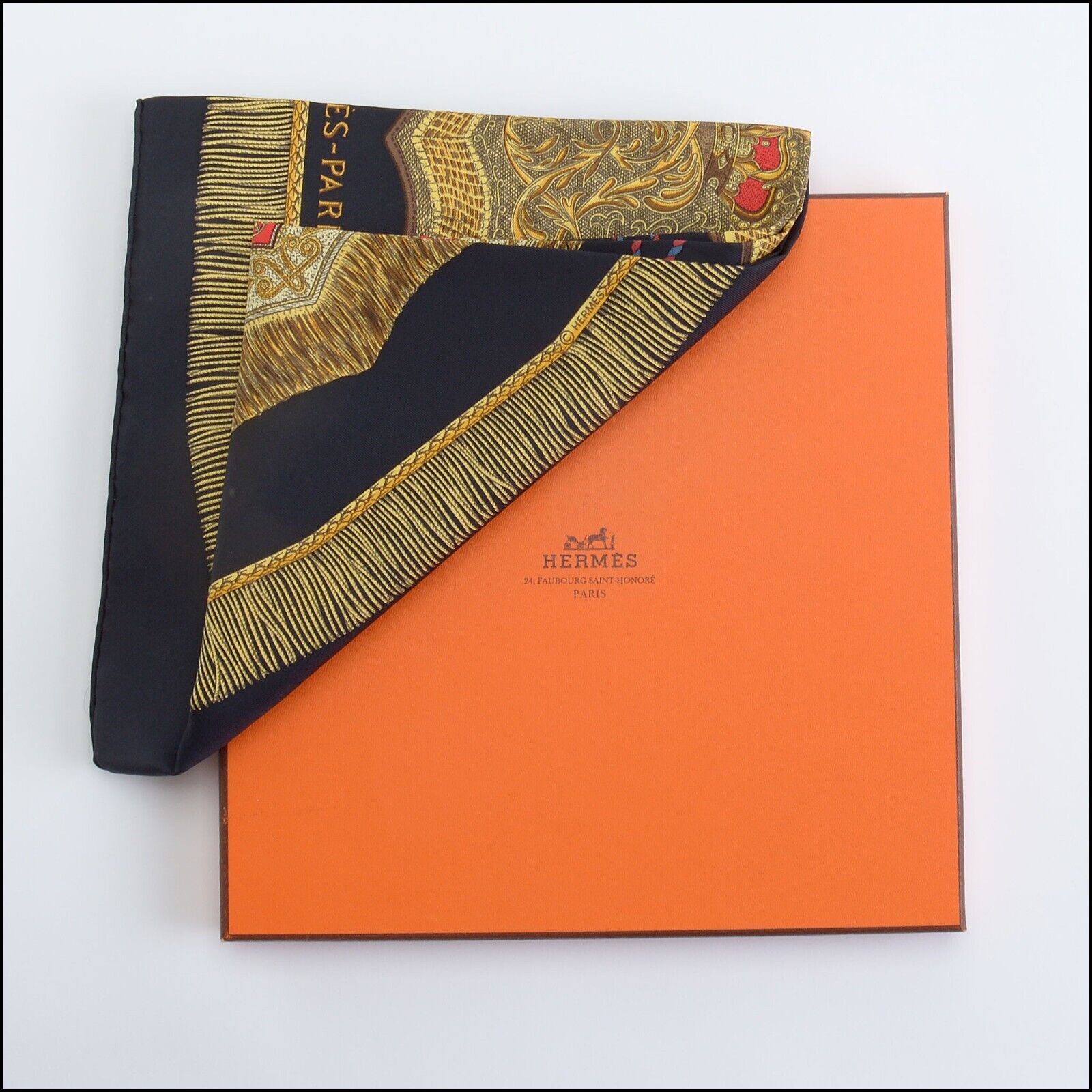 RDC13585 Authentic HERMES Black Poste Et Cavalerie 90cm Silk