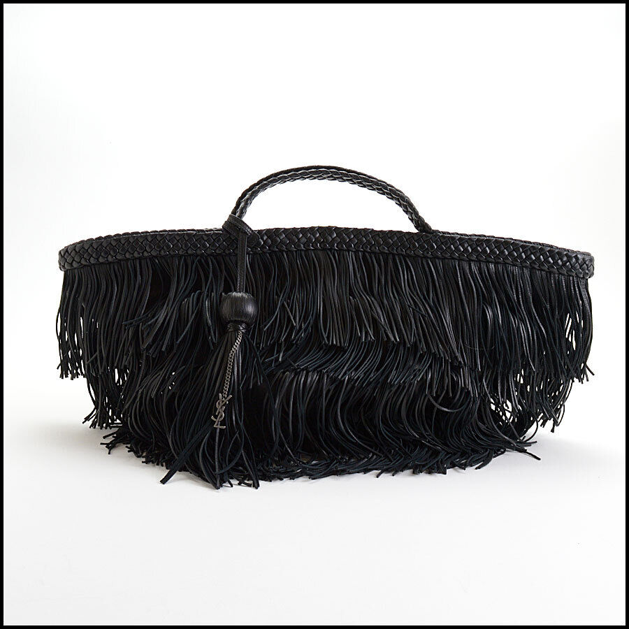 RDC12756 Authentic Saint Laurent Black Nappa YSL Sac Panier Fringe Bag