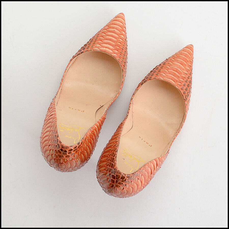 RDC13323 Authentic CHRISTIAN LOUBOUTIN Papaya Snakeskin So Kate Heels size 38.5
