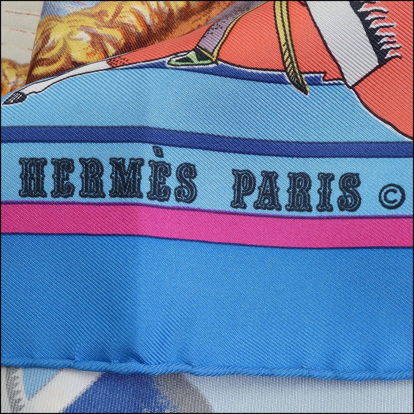 RDC13591 Authentic HERMES Vintage Blue Pani La Shar Silk Scarf by Kermit Oliver