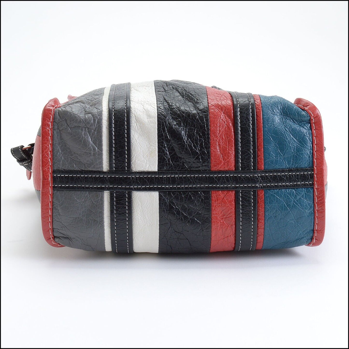 RDC13599 Authentic BALENCIAGA Multicolor Striped Leather Bazar Small Tote Bag with Strap