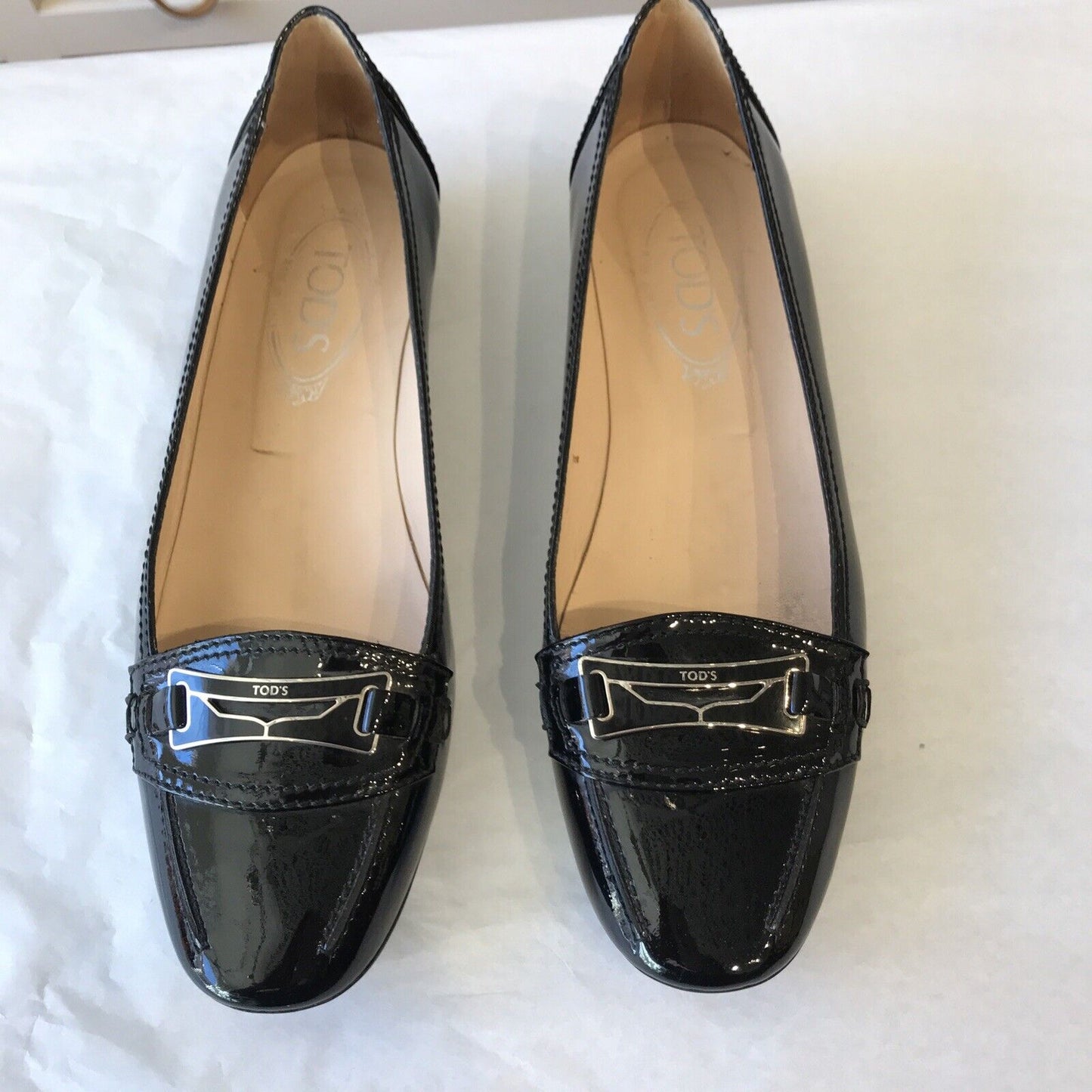 RDC12332 Authentic Tod's Black Patent Leather Driving Loafers Size 8.5