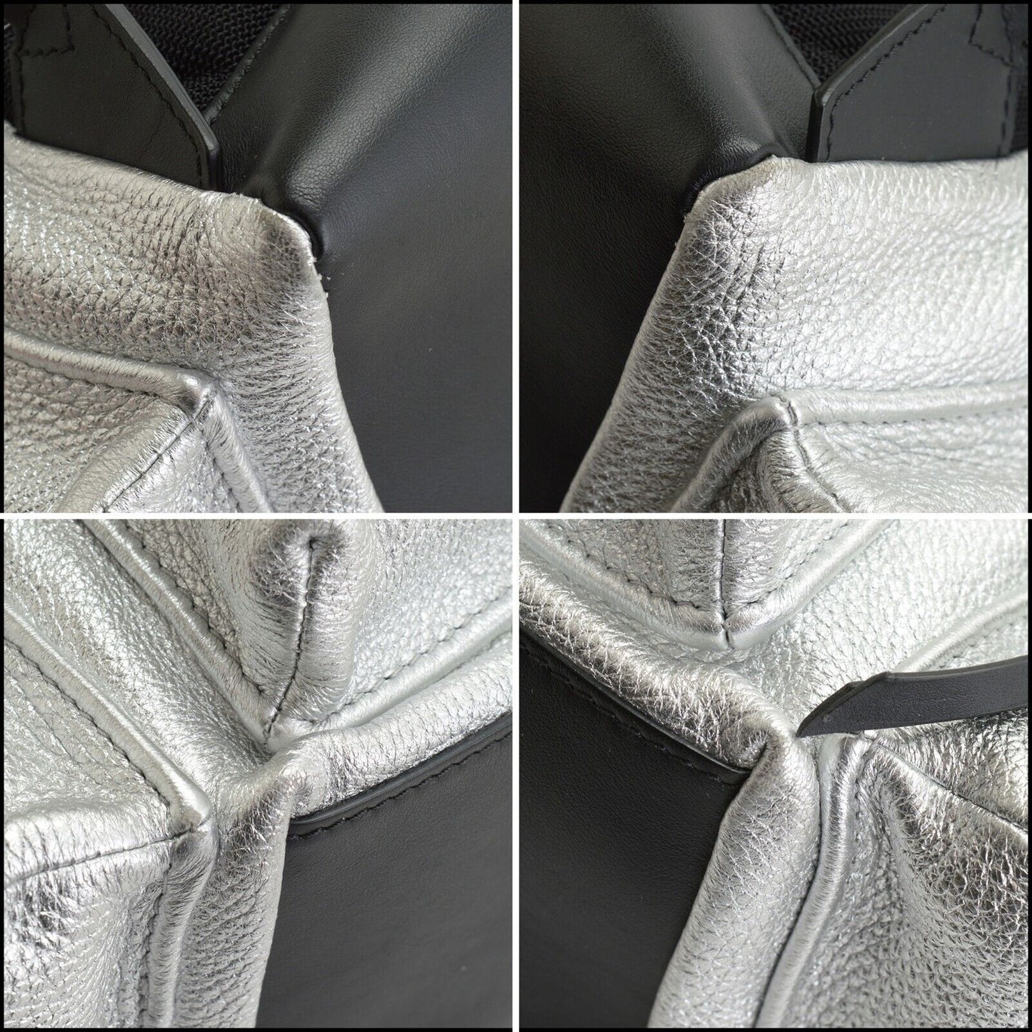 RDC13652 Authentic BURBERRY Silver Metallic Deerskin Leather Rucksack Pockets Backpack