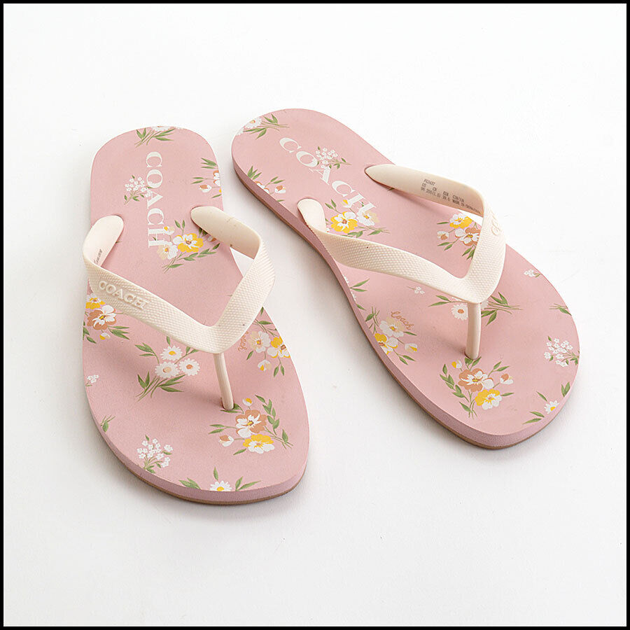 RDC13081 Authentic Coach Pale Pink Floral Print Flip Flops Size 9
