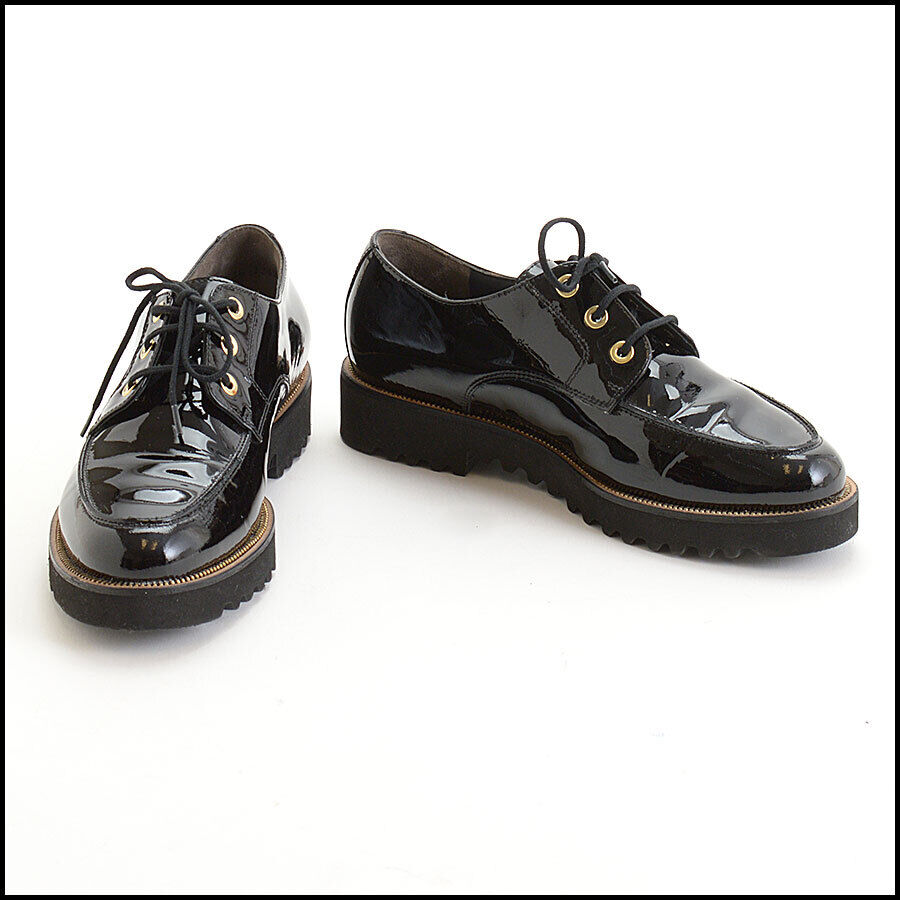 RDC12880 Authentic PAUL GREEN Black Patent Leather Zipper Welt Oxfords size 5.5