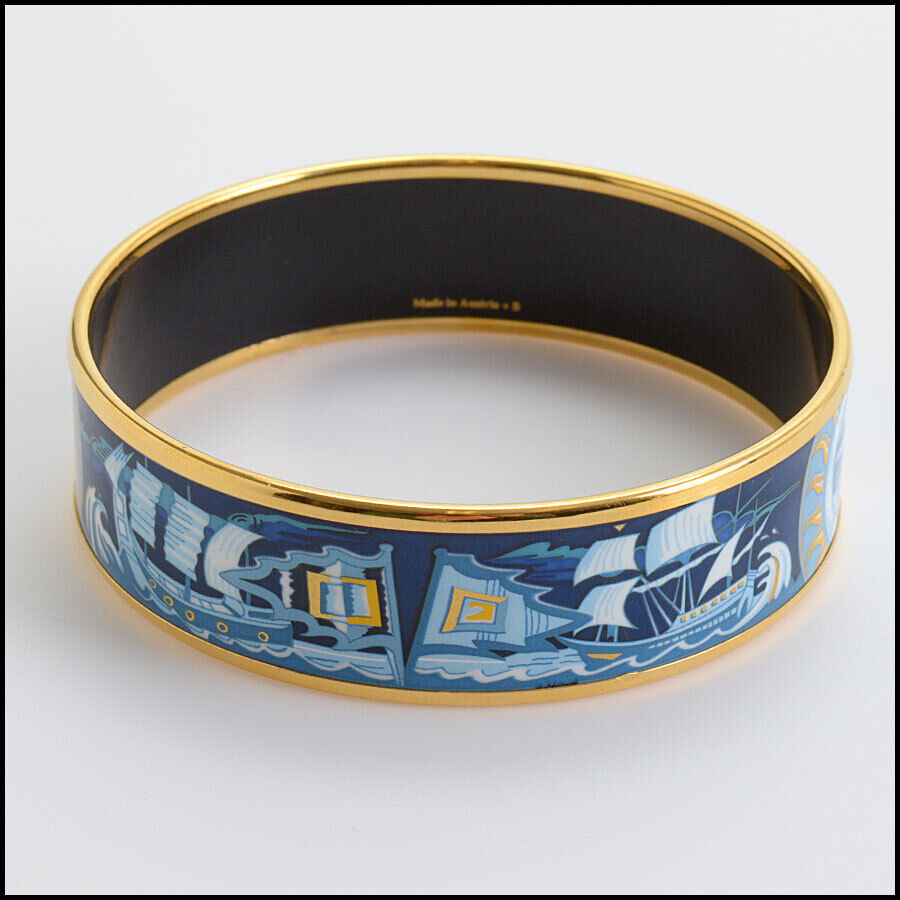 RDC12919 Authentic Hermes Navy/Gold Sailing Ships Emaile Enamel Bangle –  REAL DEAL COLLECTION