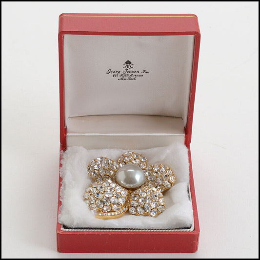 RDC12720 Authentic CINER Rhinestone & Mabe Pearl Flower Brooch Pin
