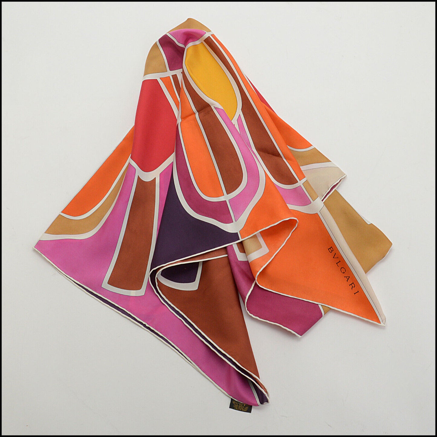 RDC13756 Authentic BVLGARI Multicolor Geometric Floral Fiore Silk Square Scarf