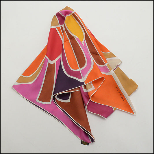 RDC13756 Authentic BVLGARI Multicolor Geometric Floral Fiore Silk Square Scarf